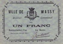 France 1 Franc - Ville de Wassy - 1917 - P.52-51