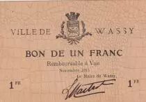 France 1 Franc - Ville de Wassy - Novembre 1915