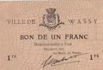 France 1 Franc - Ville de Wassy - Novembre 1915