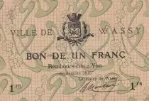 France 1 Franc - Ville de Wassy - Septembre 1916