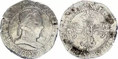 France 1 Franc, Henri III  Col Plat - 1578 - B Rouen- Silver - VF