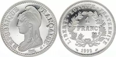 France 1 Franc 200 years of the French Republic - 1992 - Piefort - Silver - without boxe and certificate