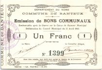 France 1 Franc Banteux Commune - 1915