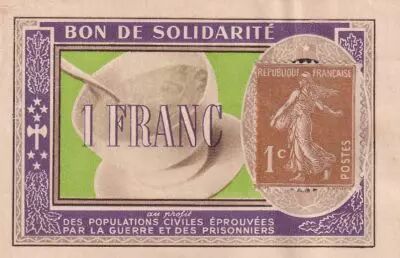 France 1 Franc Bon de Solidarit� avec timbre - 1941-1942 - S�rie C