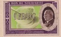France 1 Franc Bon de Solidarit&eacute; P&eacute;tain - Bol de Soupe 1941-1942