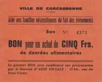 France 1 Franc Carcassonne Bon pour un achat de 5 francs de denr&eacute;es alimentaires