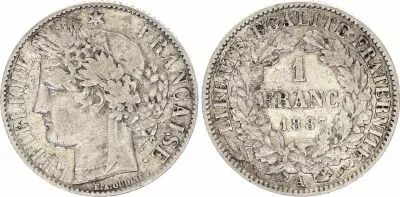 France 1 Franc Ceres - 1887 A Paris - Silver