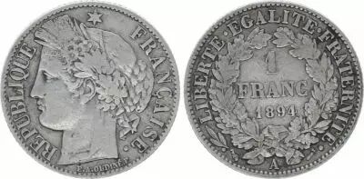 France 1 Franc Ceres - III e Republic - 1894 A Paris