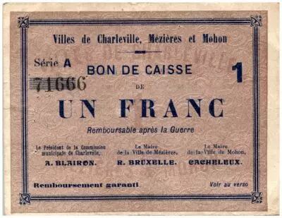 France 1 Franc Charleville-M�zi�res-Mohon Cities - Charleville, M�zi�res et Mohon - 1915