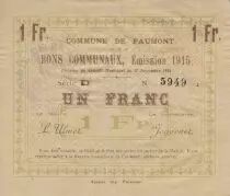 France 1 Franc Faumont City - 1915