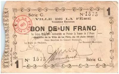 France 1 Franc La-F�re City - 1915