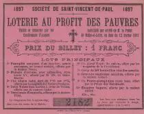 France 1 Franc Loterie au Profit des Pauvres St Vincent de Paul- 1897 - XF