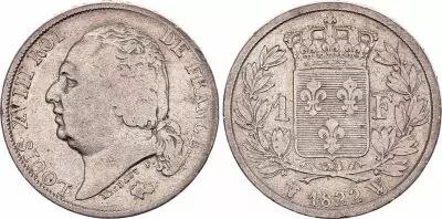 France 1 Franc Louis XVIII - 1822 A Paris - Silver