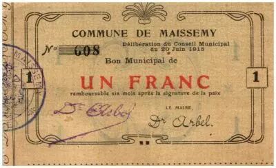 France 1 Franc Maissemy City - 1915