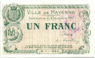 France 1 Franc Mayenne City - 1917