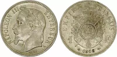 France 1 Franc Napoleon III - 1866 A Paris - Silver