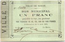 France 1 Franc Noyon City - 1914