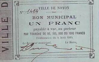 France 1 Franc Noyon City - 1914