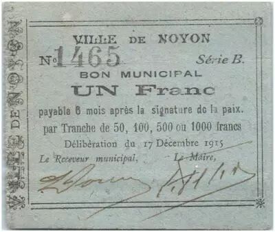 France 1 Franc Noyon City - 1915
