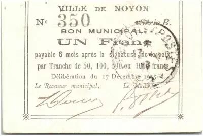 France 1 Franc Noyon City - 1915