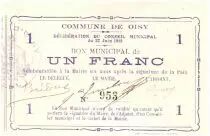 France 1 Franc Oisy Bon Municipal - 1915