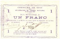 France 1 Franc Oisy Bon Municipal - 1915