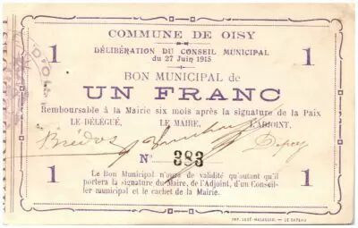 France 1 Franc Oisy City - 1915