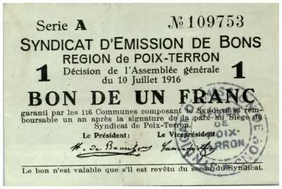 France 1 Franc Poix-Terron Commune - 1916