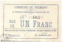 France 1 Franc Premont City - 1915