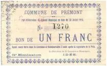 France 1 Franc Premont Commune - 1915