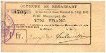 France 1 Franc Renansart City - 1915