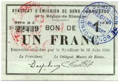 France 1 Franc Rimogne City - 1916