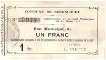 France 1 Franc Seboncourt City - 1915