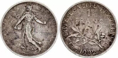 France 1 Franc Semeuse - 1902 - Silver - VF - KM.844.1