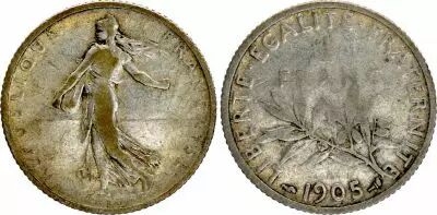 France 1 Franc Semeuse - 1905 - Silver - KM. 844.1 - F to VF
