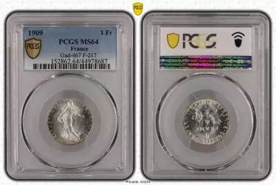 France 1 Franc Semeuse - 1909 - PCGS MS 64