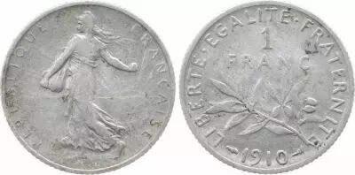 France 1 Franc Semeuse - 1910 - Silver