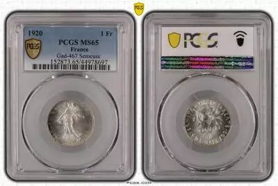 France 1 Franc Semeuse - 1920 - PCGS MS65
