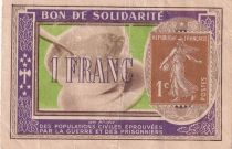 France 1 Franc Solidarity Bond with stamp - 1941-1942 - Serial B
