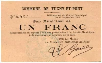 France 1 Franc Tugny-Et-Pont City - 1914
