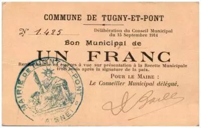 France 1 Franc Tugny-Et-Pont City - 1914