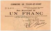France 1 Franc Tugny-Et-Pont Commune - 1914
