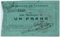 France 1 Franc Vendeuil City - 1914