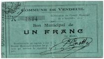 France 1 Franc Vendeuil City - 1914