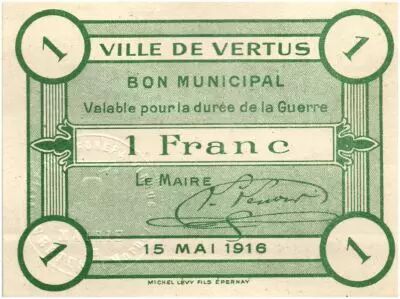 France 1 Franc Vertus City - 1916