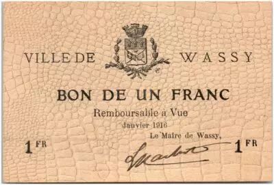 France 1 Franc Wassy City - 1916