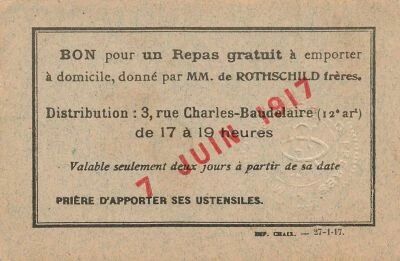 France 1 Free Lunch - given by de Rothschild brothers - 07-06-1917