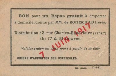 France 1 Free Lunch - given by de Rothschild brothers - 07-06-1917