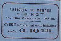 France 10 cent. Paris Articles de m�nage E PINOT