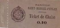 France 10 cent. Paris Ticket de chaise paroisse.